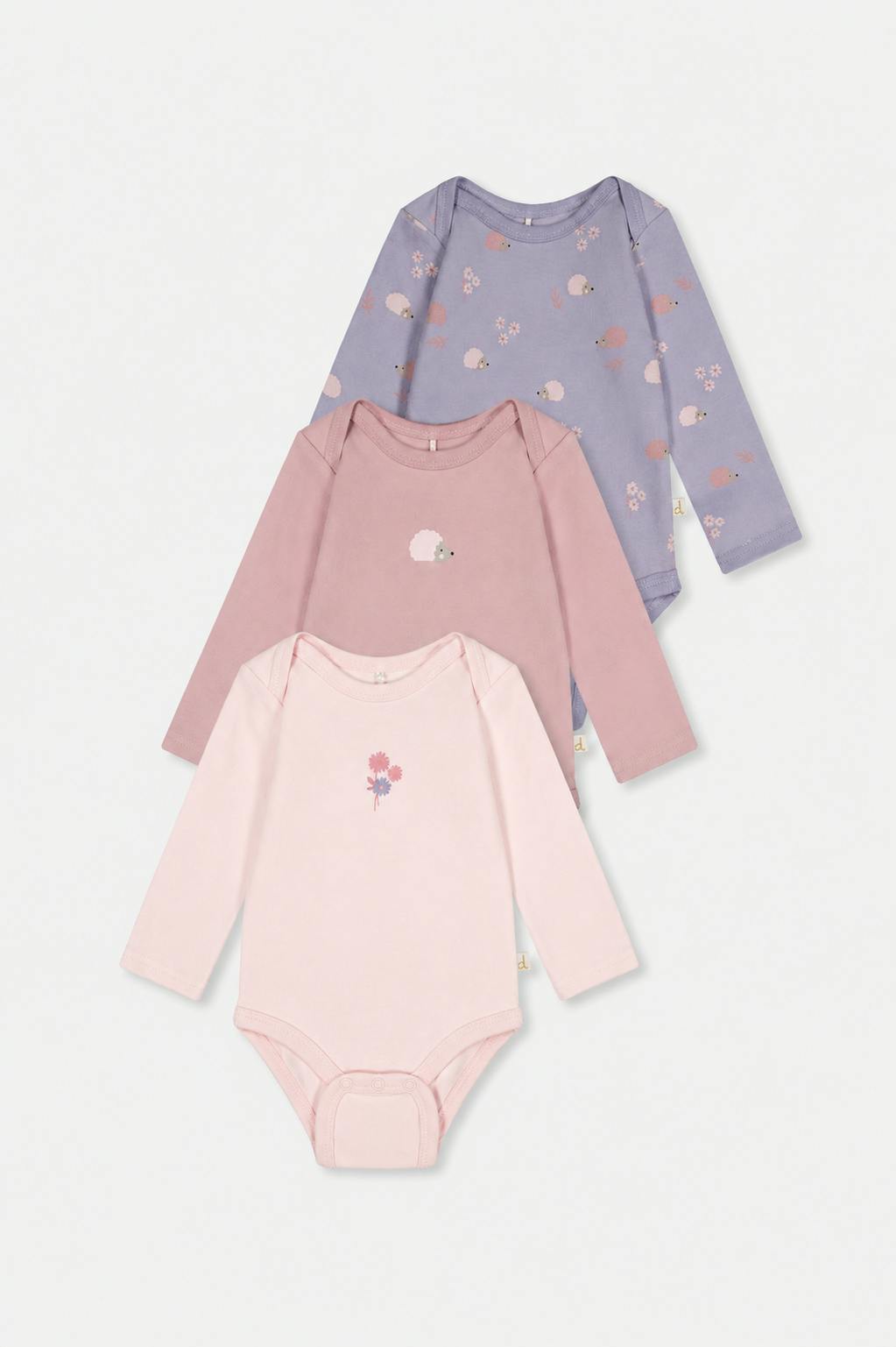 Three Pack Organic Cotton Onesie Purple Hedgehog Print