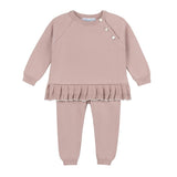 Girls Pleated Trim Knit Set Mauve
