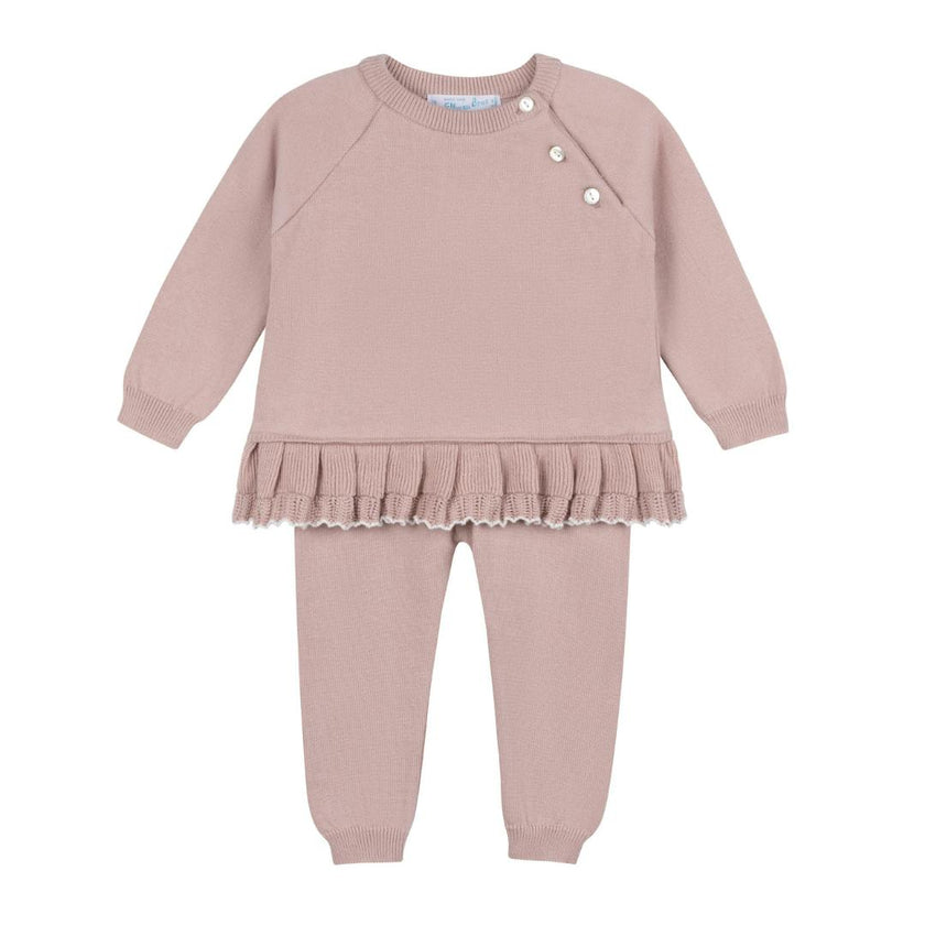 Girls Pleated Trim Knit Set Mauve