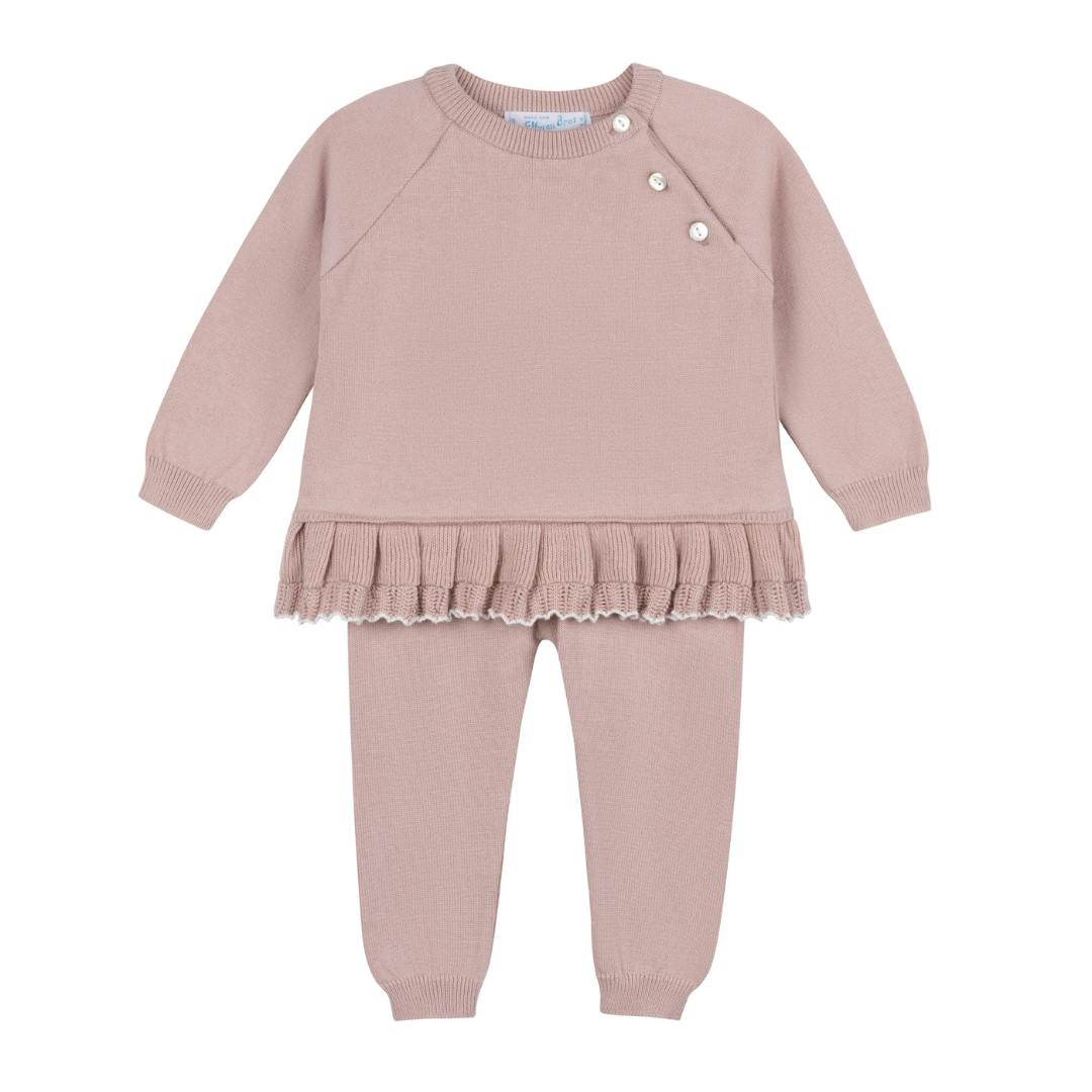 Girls Pleated Trim Knit Set Mauve