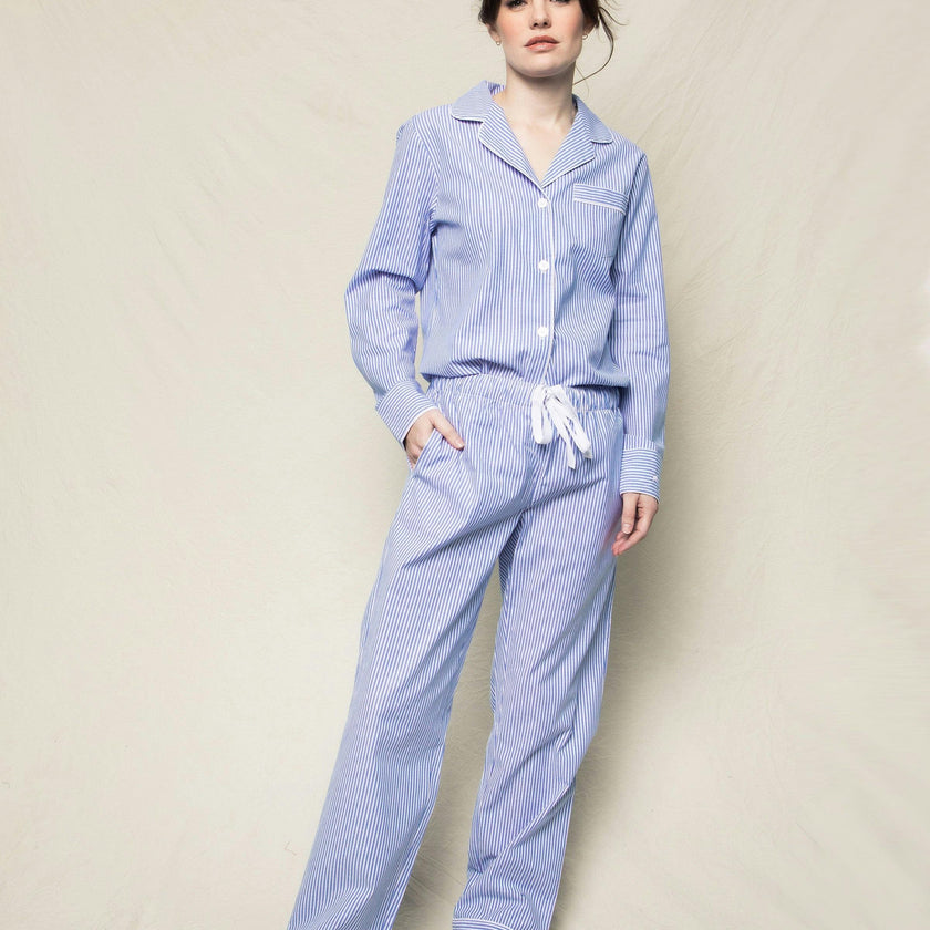 Women's Twill Pajama Set in French Blue Stripes