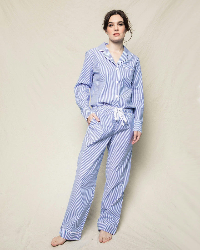 Women's Twill Pajama Set in French Blue Stripes