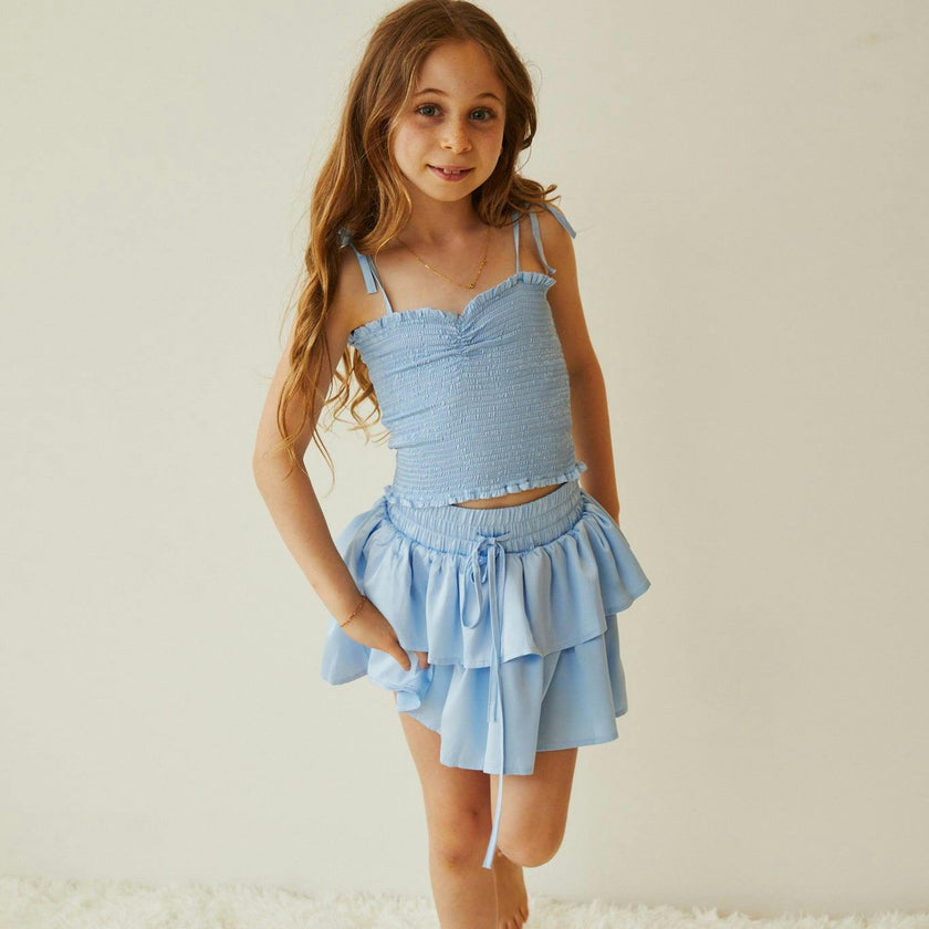 Willow Pastel Blue Satin Skort