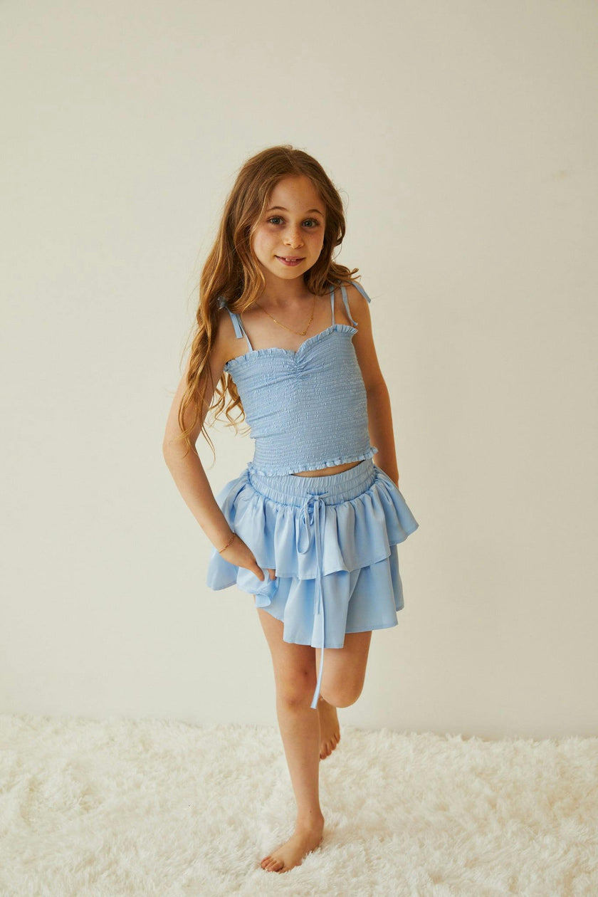 Willow Pastel Blue Satin Skort