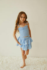 Georgia Pastel Blue Satin Smocked Top