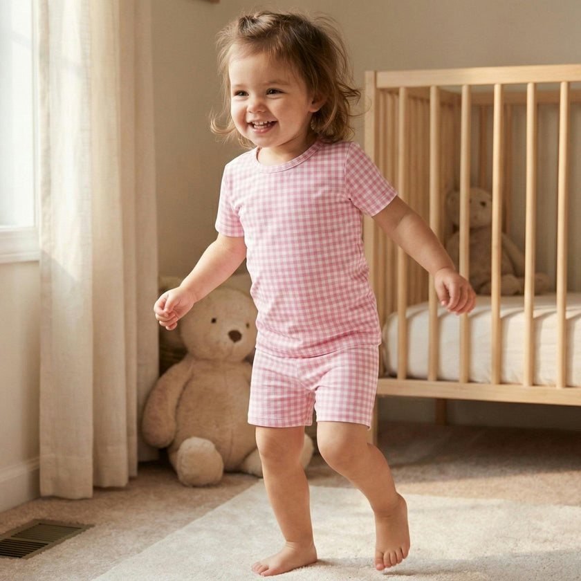 Sugar Gingham Short Sleeve & Shorts Bamboo Toddler Pajama Set