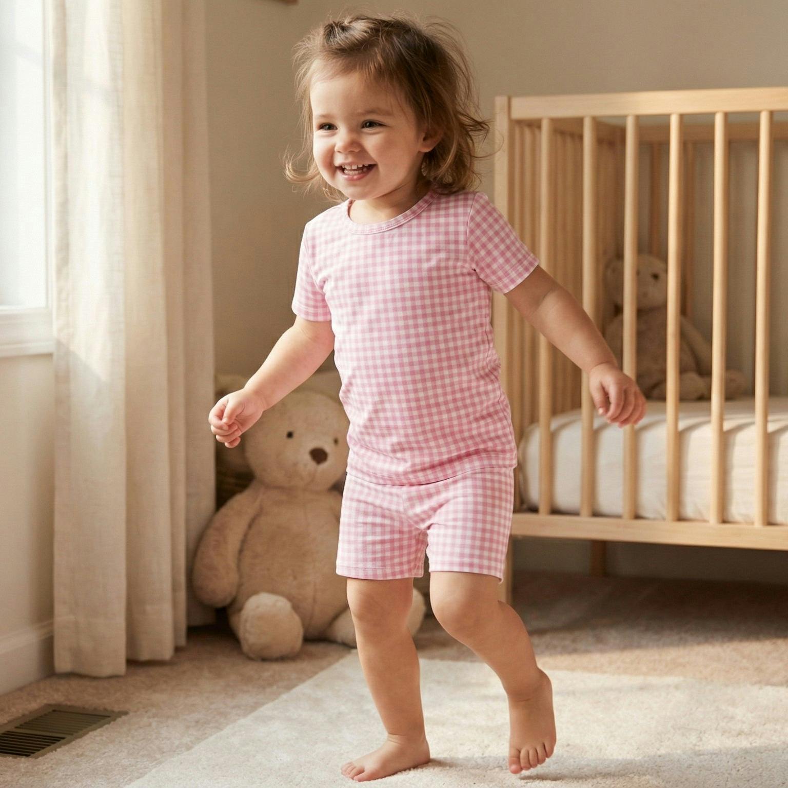 Sugar Gingham Short Sleeve & Shorts Bamboo Toddler Pajama Set