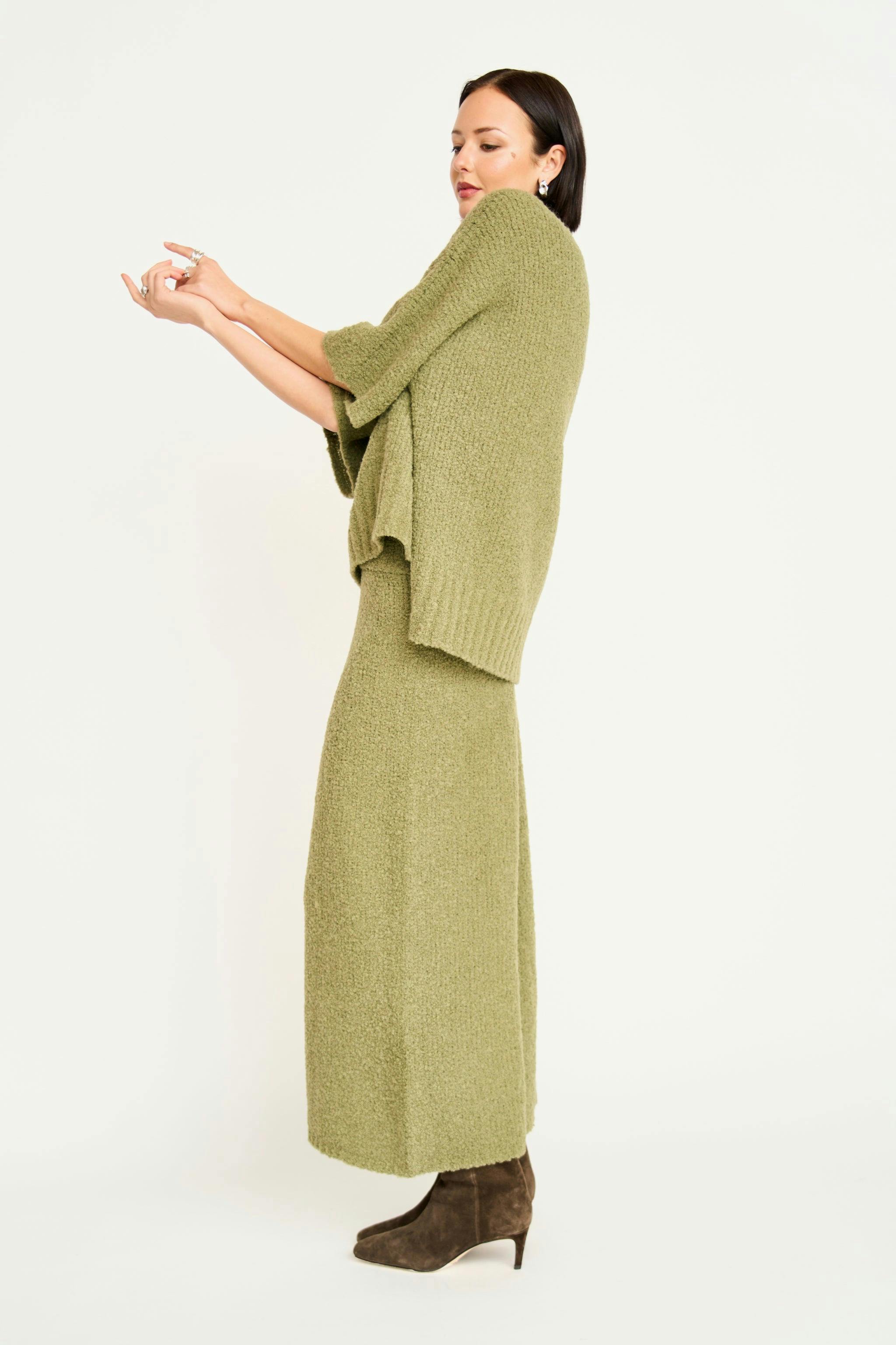 Estes Boucle Knit Skirt in Matcha