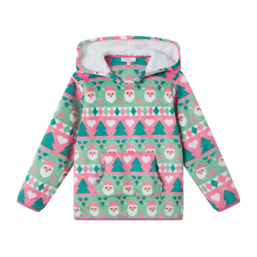 Tween (7-16) Girls Plush Hoodie | Holiday Fair Isle