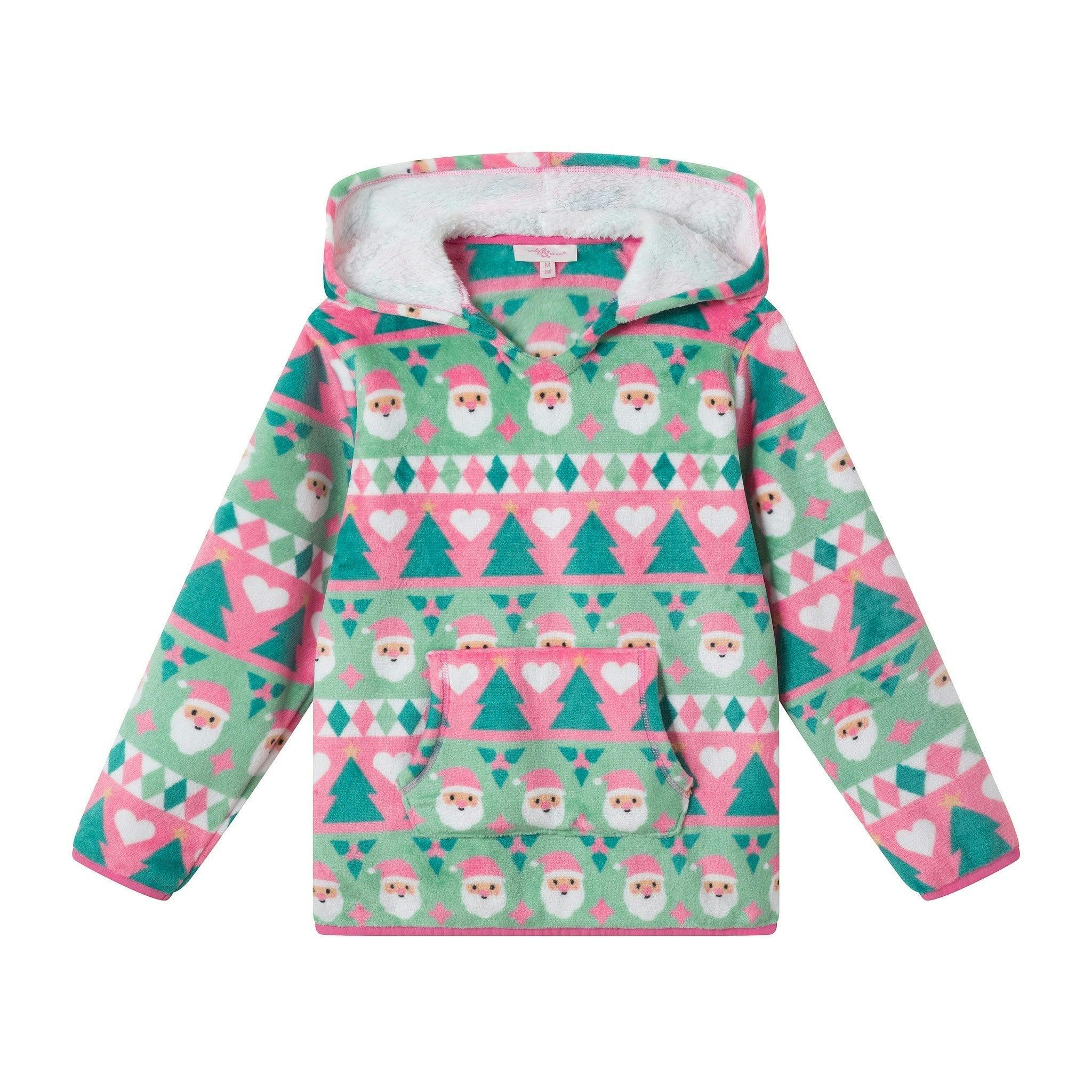 Tween (7-16) Girls Plush Hoodie | Holiday Fair Isle