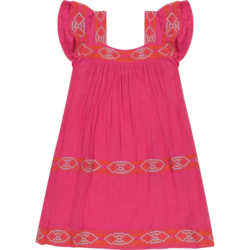 Mini Sandrine Women's Dress Raspberry Embroidery, Pink