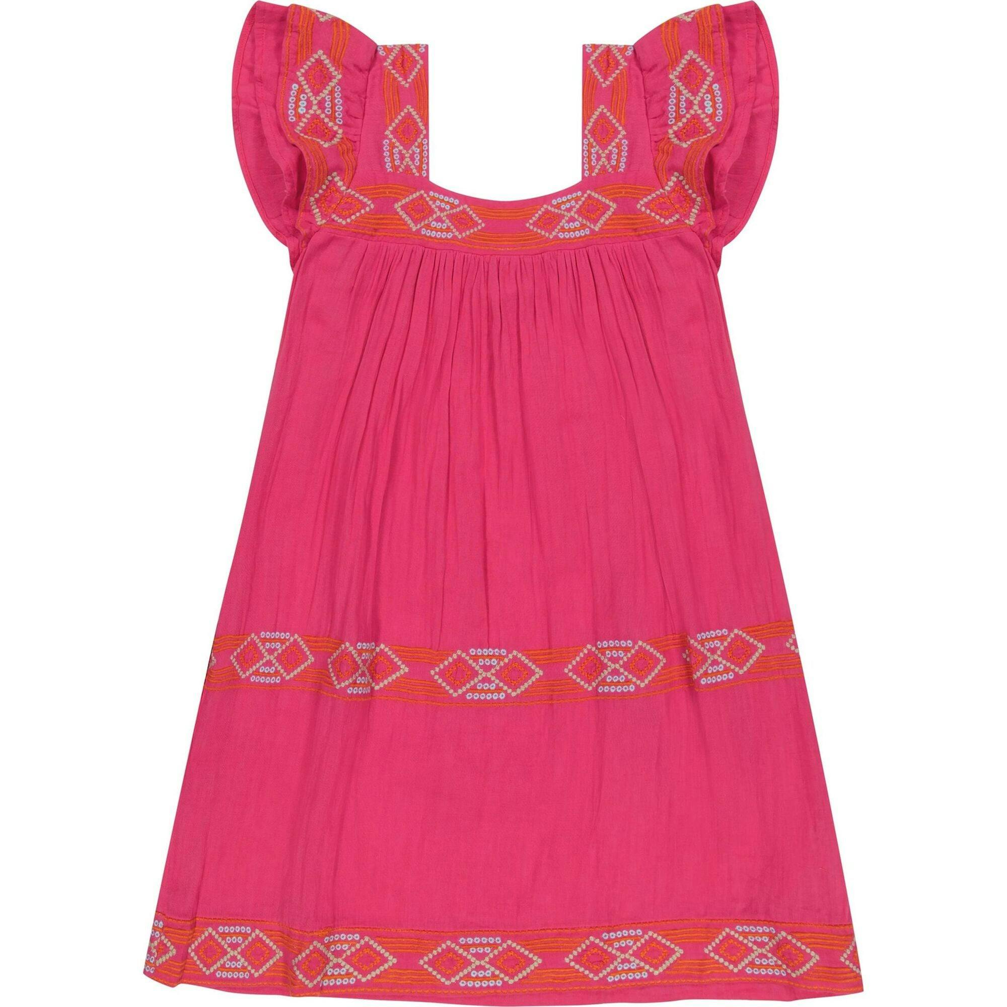 Mini Sandrine Women's Dress Raspberry Embroidery, Pink