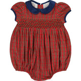 Angelica Navy Tartan Short Sleeve Smocked Bubble