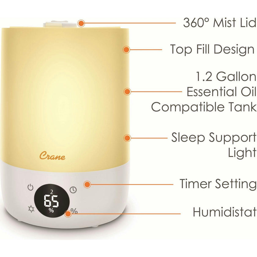 Top Fill Cool Mist Humidifier – 1.2 Gallon with Sleep Support Light & Essential Oil Tray