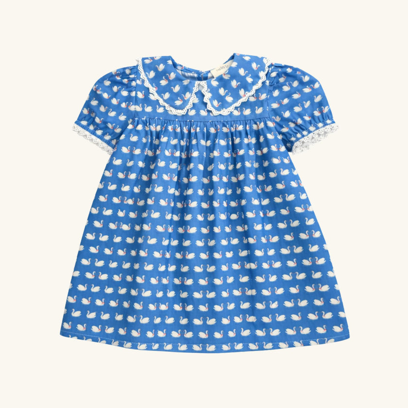 Empire Lace Trim Dress in Swan