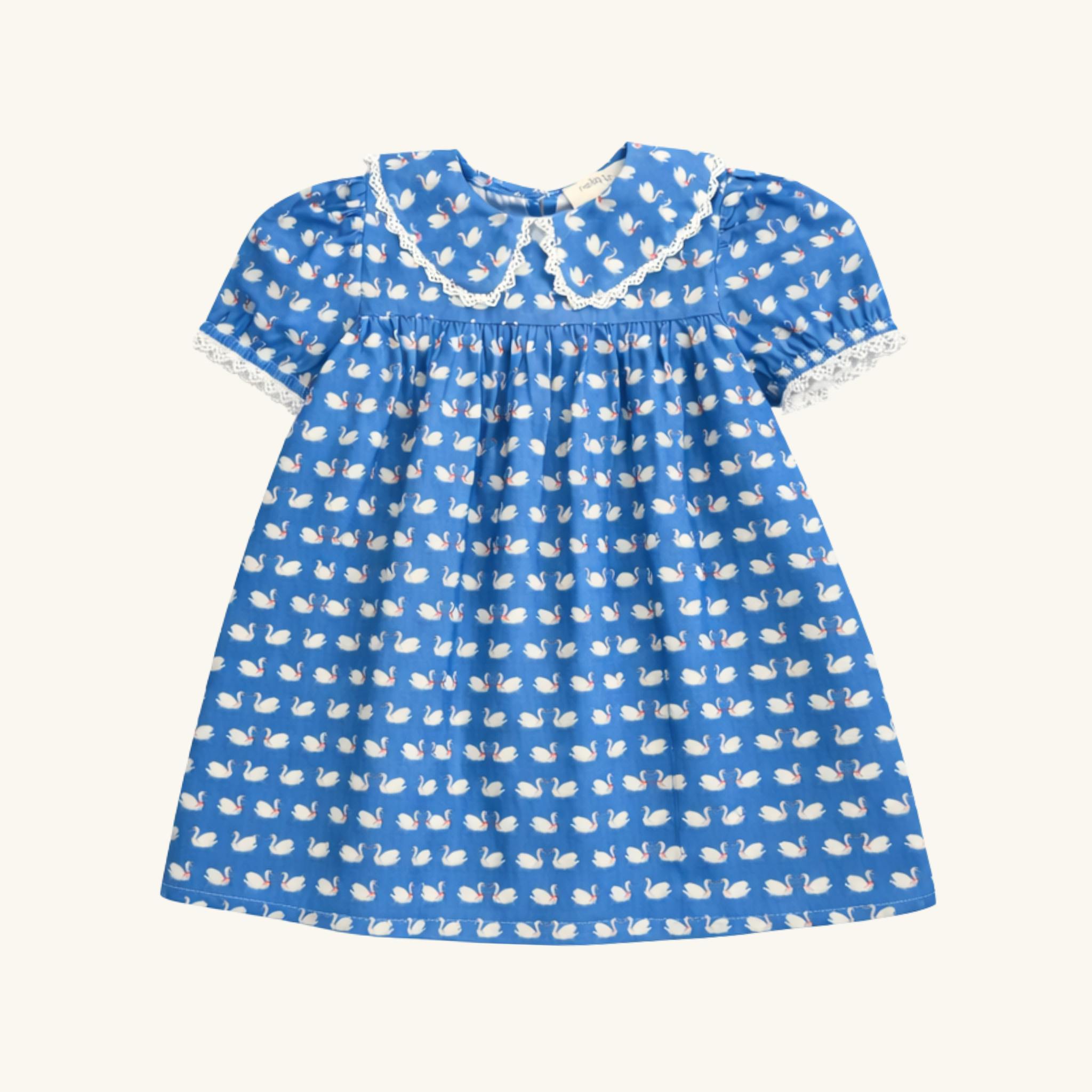 Empire Lace Trim Dress in Swan