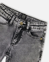 French Terry Black Denim Pants With Contrasting Patch