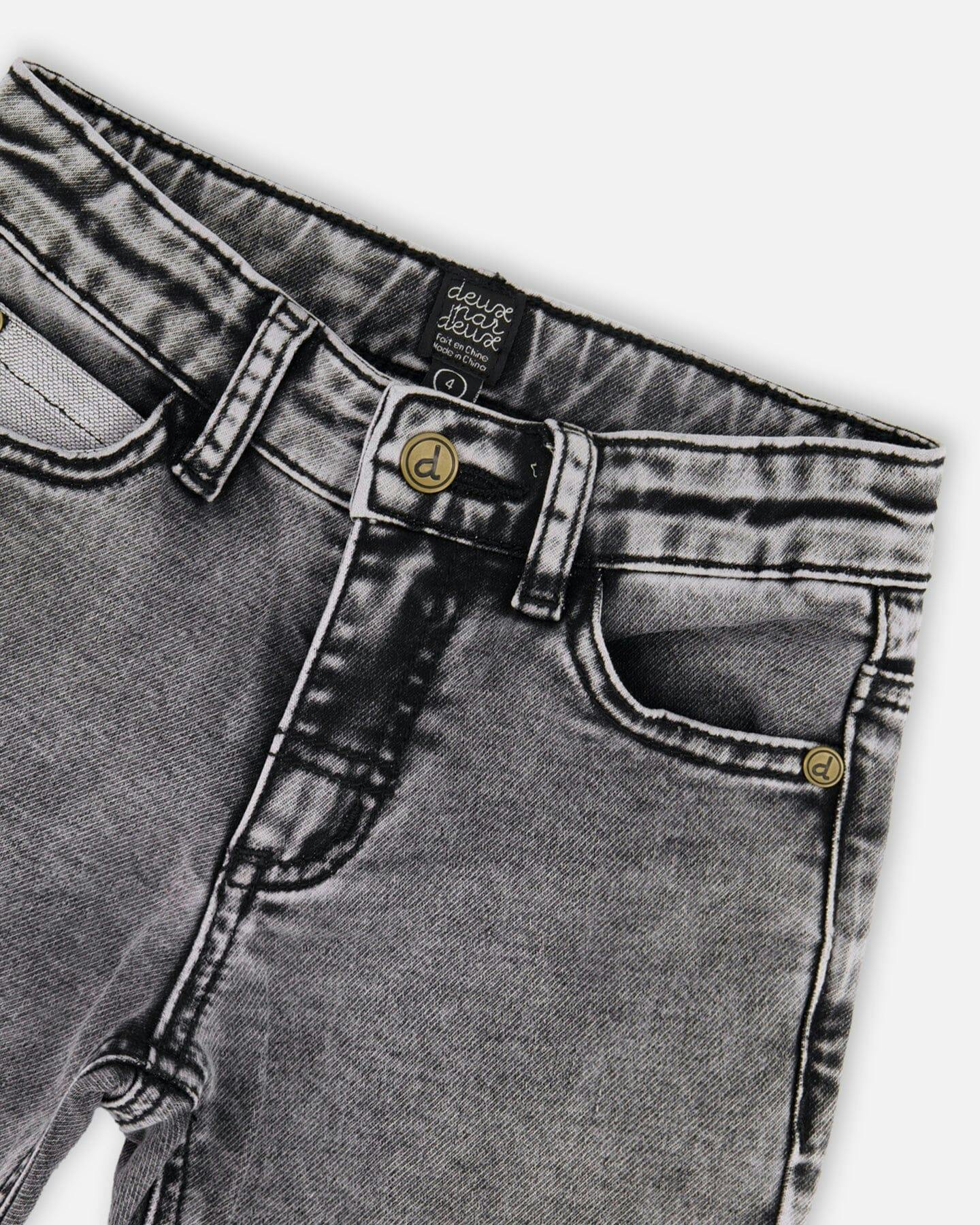 French Terry Black Denim Pants With Contrasting Patch