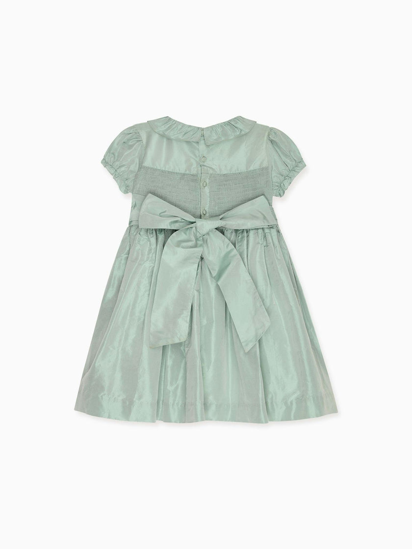 Sage Verity Silk Ceremony Girl Hand-Smocked Dress