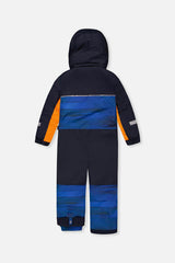 Kids One Piece Play Snowsuit Blue With Black Stripes