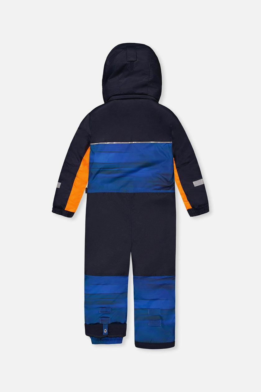 Kids One Piece Play Snowsuit Blue With Black Stripes
