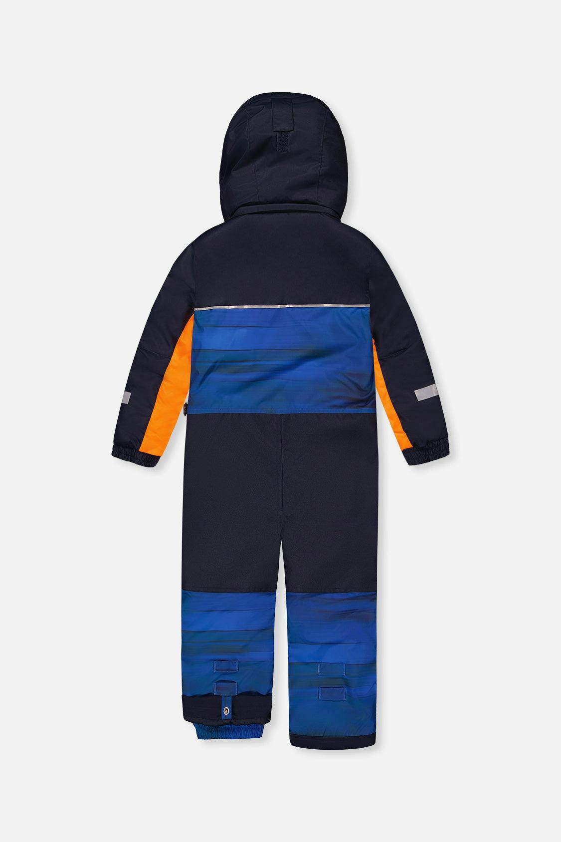 Kids One Piece Play Snowsuit Blue With Black Stripes
