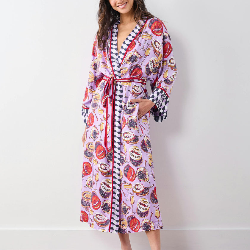 Champagne & Caviar - Eco Satin Robe - Lavender Spritz