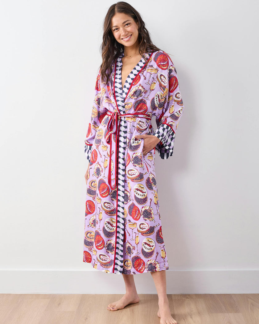 Champagne & Caviar - Eco Satin Robe - Lavender Spritz