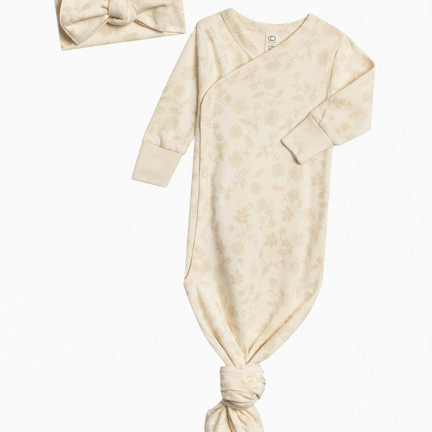 Organic Kimono Gown and Bow Wrap Set Aria Floral