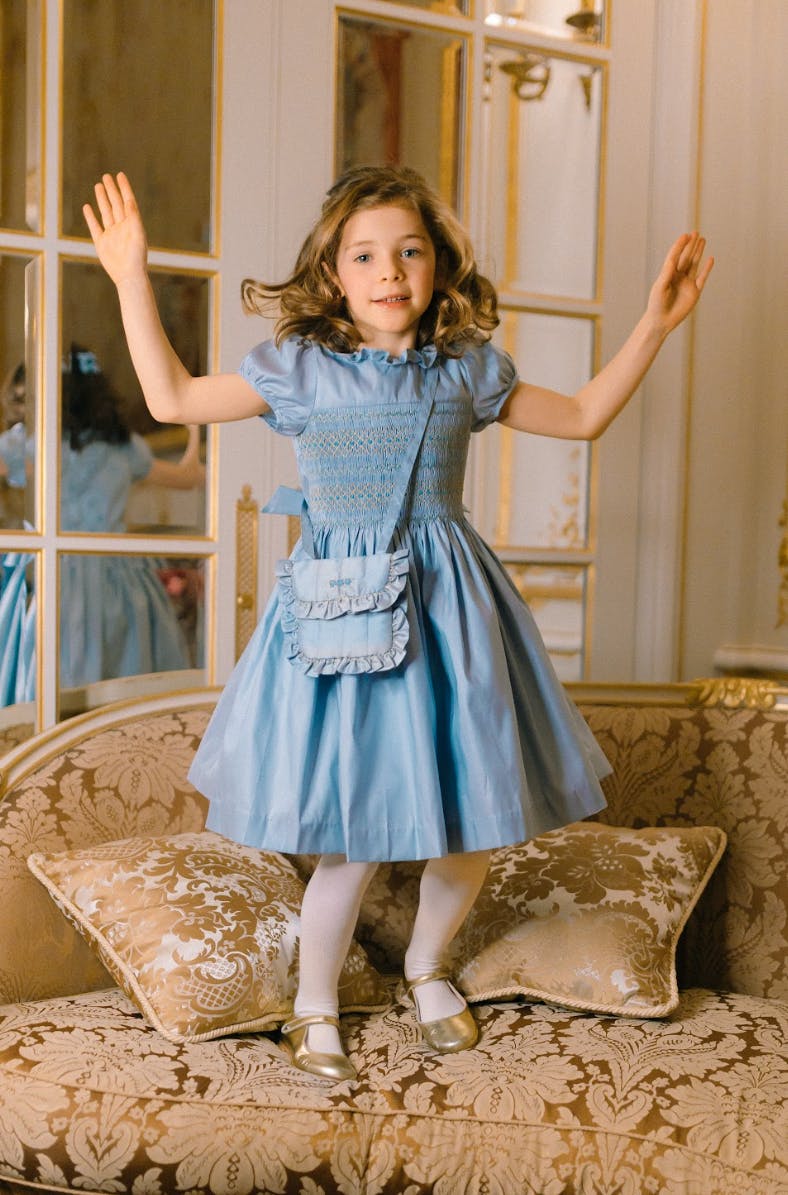 Astrid Blue Taffeta Smocked Girl Dress