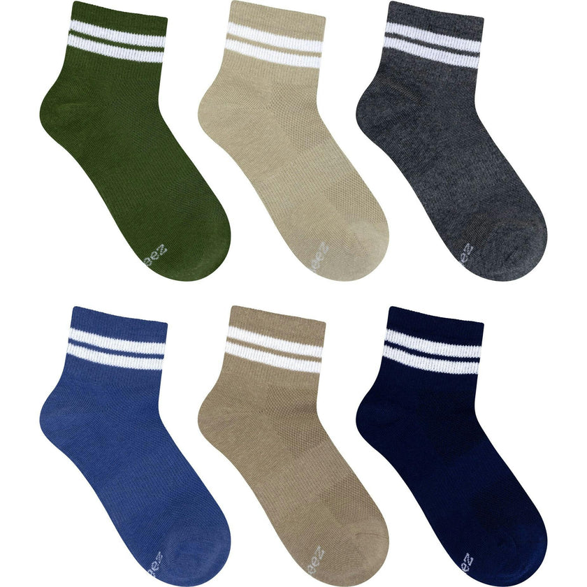 Brady Striped 6-Pack Quarter Socks in Neutral for Toddlers and Kids