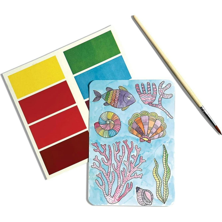 Scenic Hues DIY Watercolor Postcard Art Kit - Ocean Paradise - 8 Cards