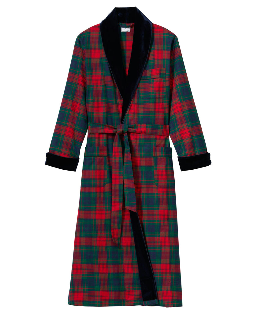 Men's Brushed Twill Velvet Trim Robe in St. James Tartan