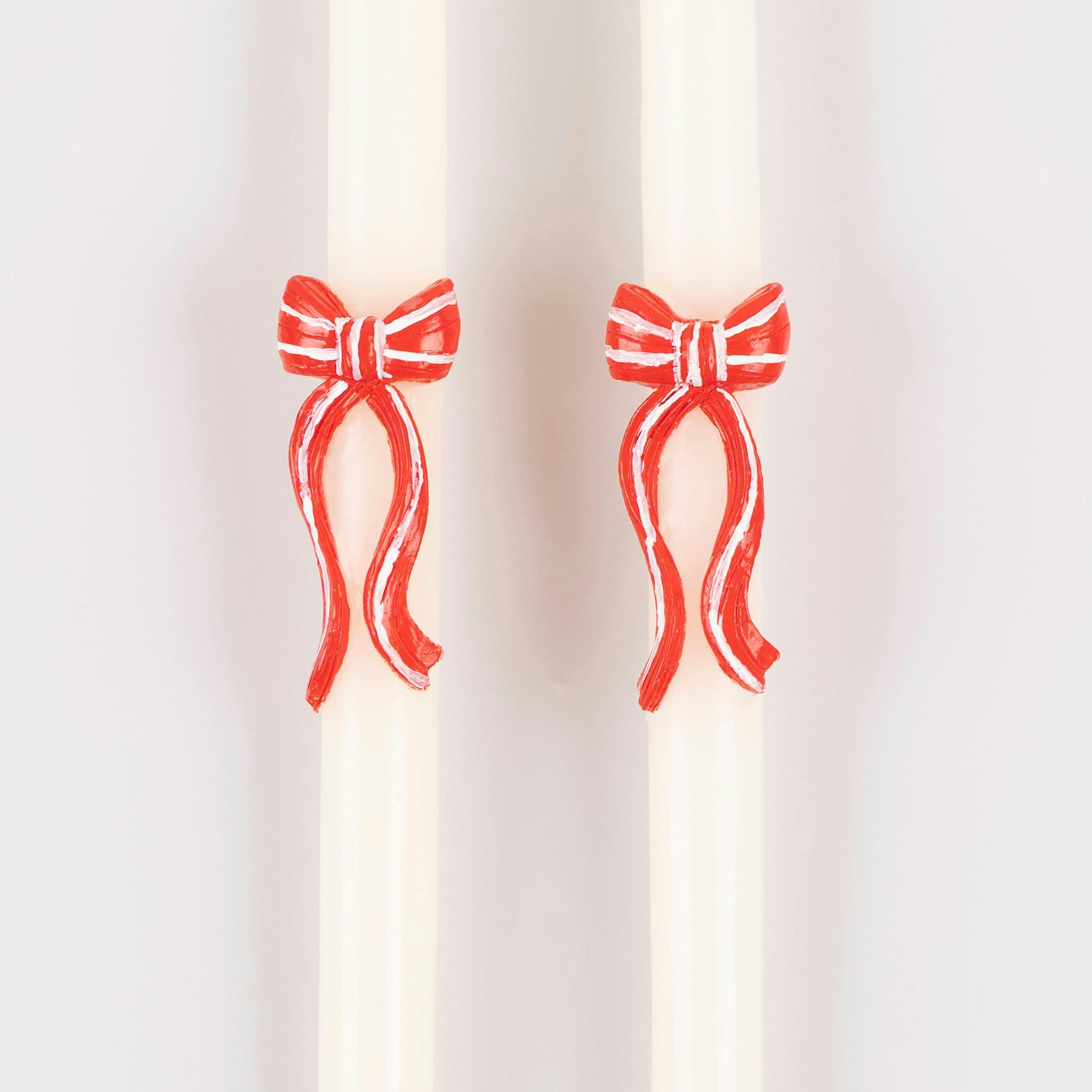 Red Stripy Bow Table Candles