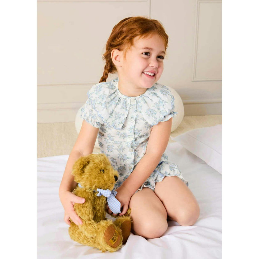 Esme Floral Swiss Voile Scallop Collar Pyjamas in Blue (18mths- 10yrs)