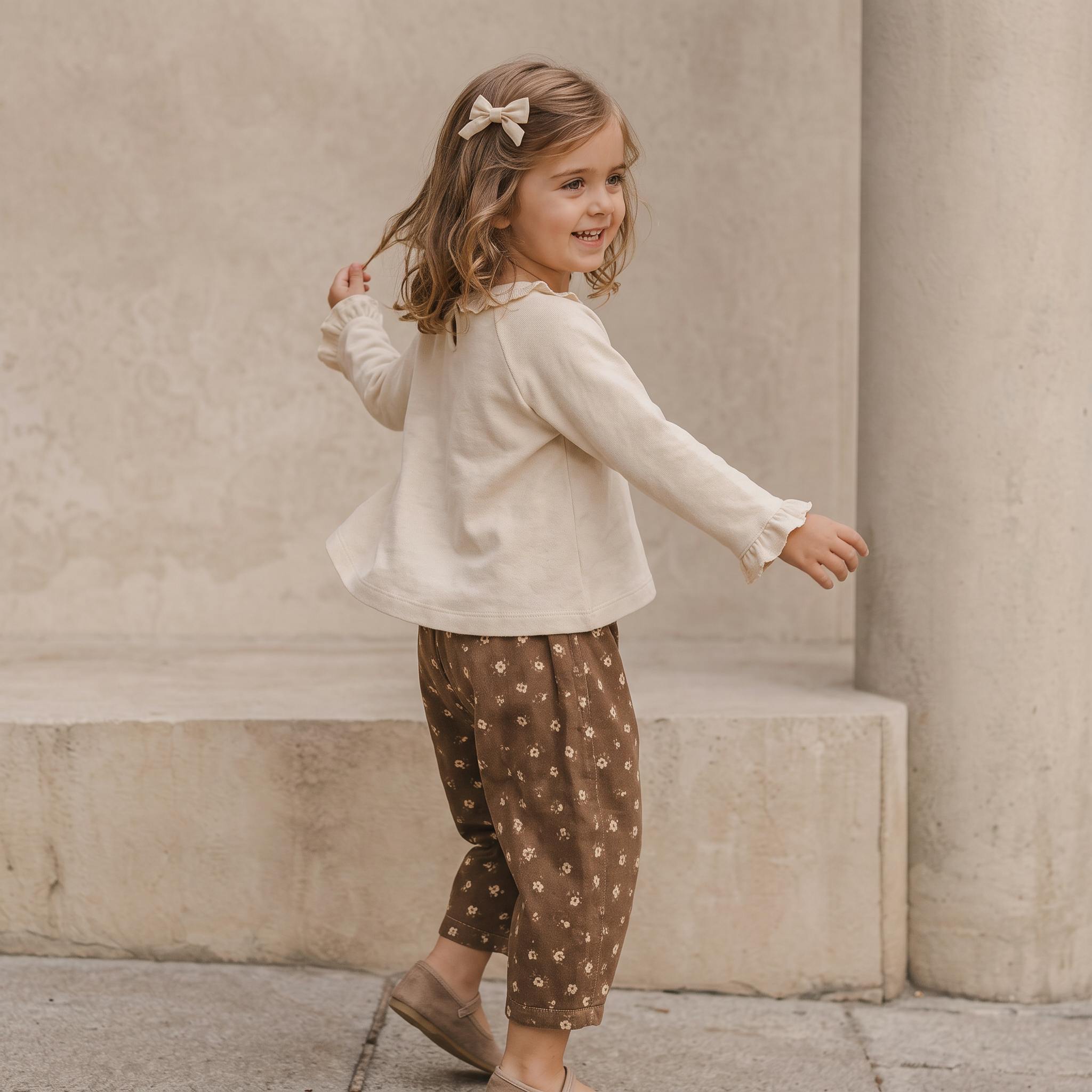 Organic Ruffle Neck Top - Oat