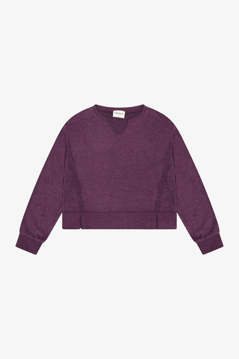 Tenly Hacci Jersey Cropped Split Neck Tunic