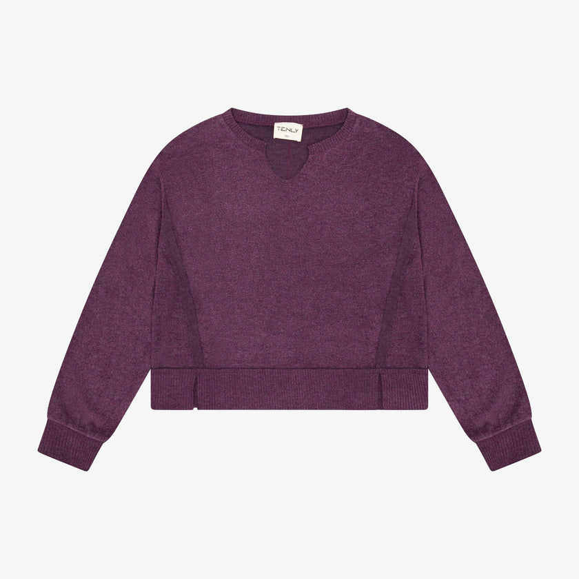 Tenly Hacci Jersey Cropped Split Neck Tunic