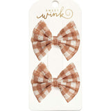 Gingham Printed Tulle Bow Clip Set
