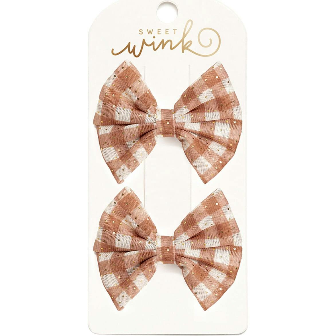 Gingham Printed Tulle Bow Clip Set