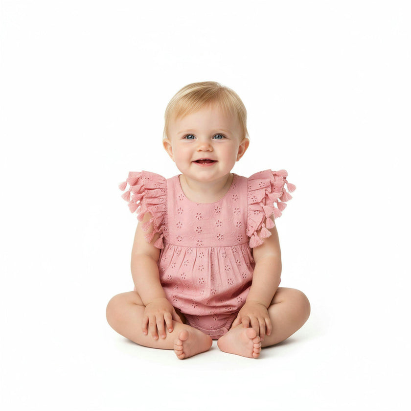 Anna Baby Romper Blush Pink Eyelet, Blush Pink Eyelet