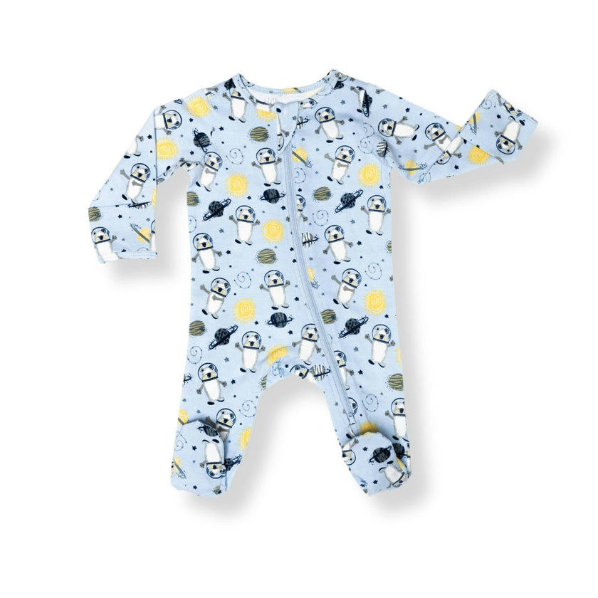 Print Zipped Long Sleeve Footed Onesie