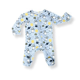 Print Zipped Long Sleeve Footed Onesie