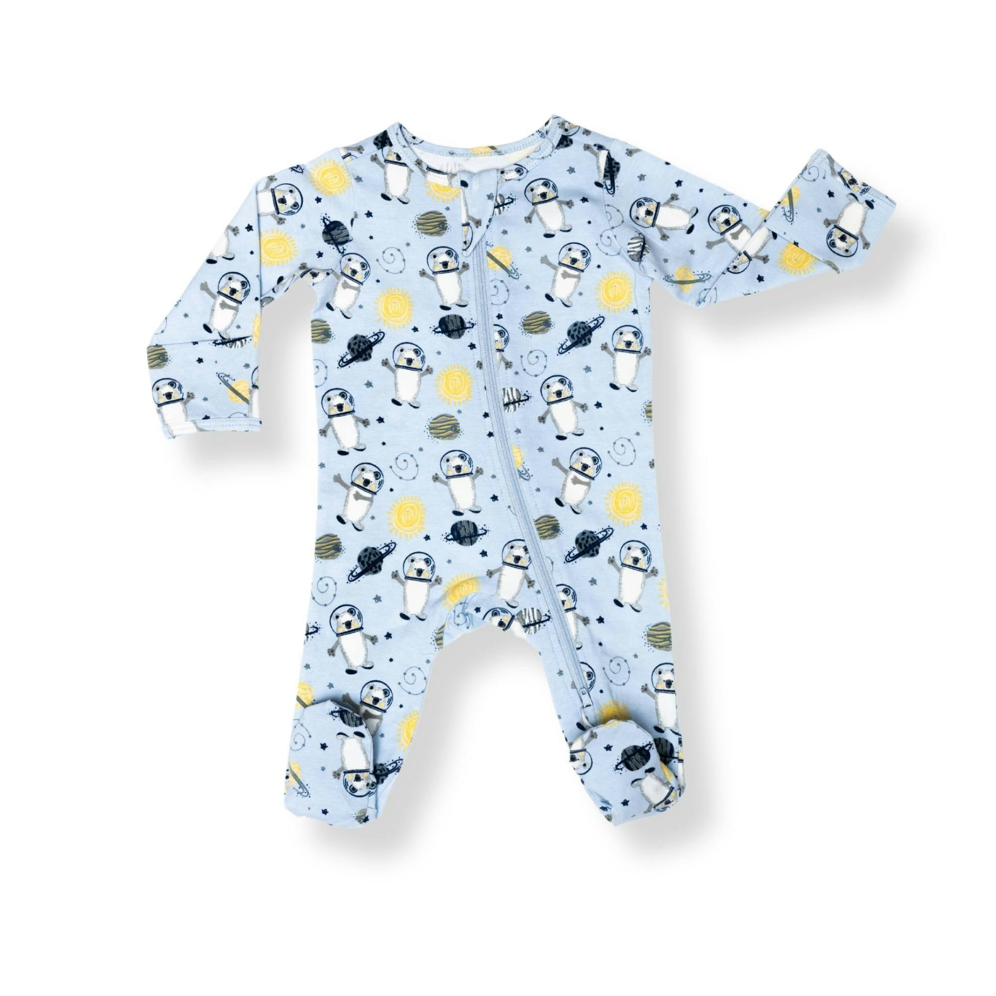 Print Zipped Long Sleeve Footed Onesie