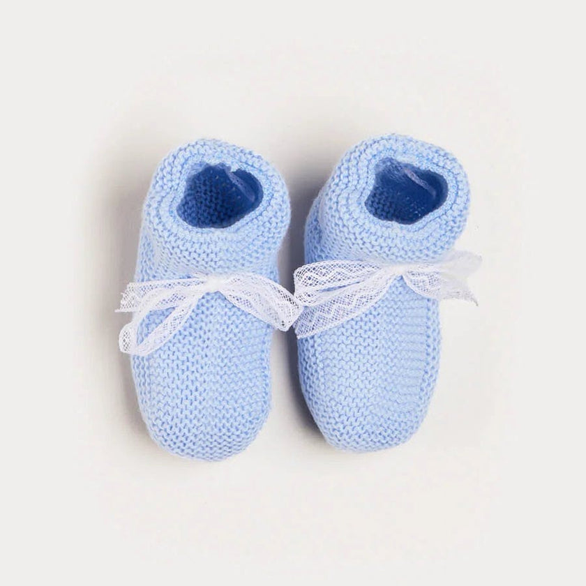 Lace Detail Knitted Booties in Light Blue (0-6mths)