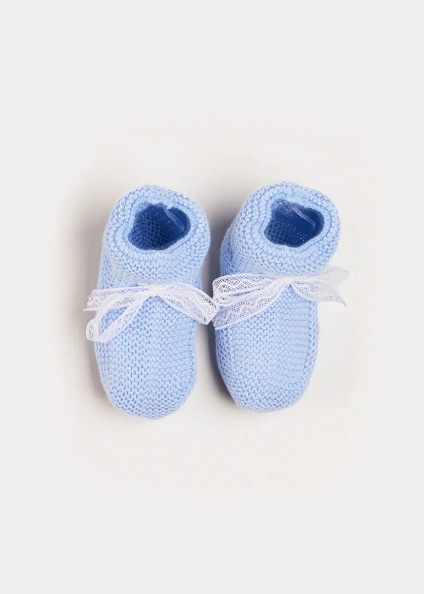 Lace Detail Knitted Booties in Light Blue (0-6mths)