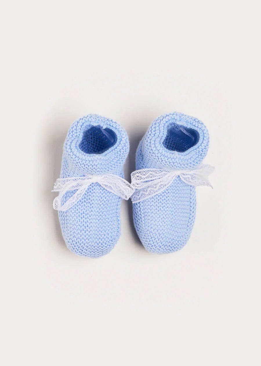Lace Detail Knitted Booties in Light Blue (0-6mths)