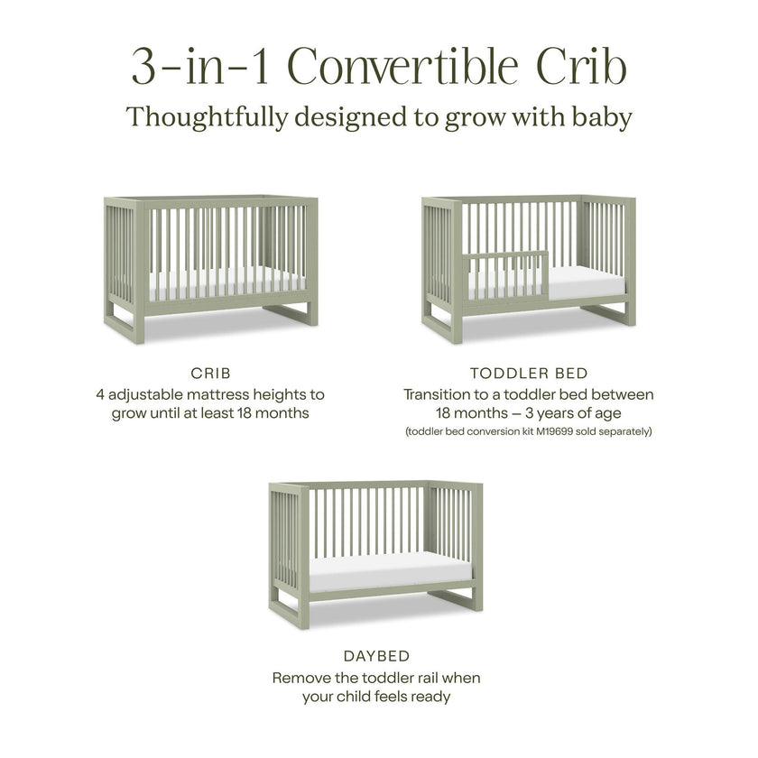 Nantucket 3-in-1 Convertible Crib w/Toddler Bed Conversion Kit in French Sage