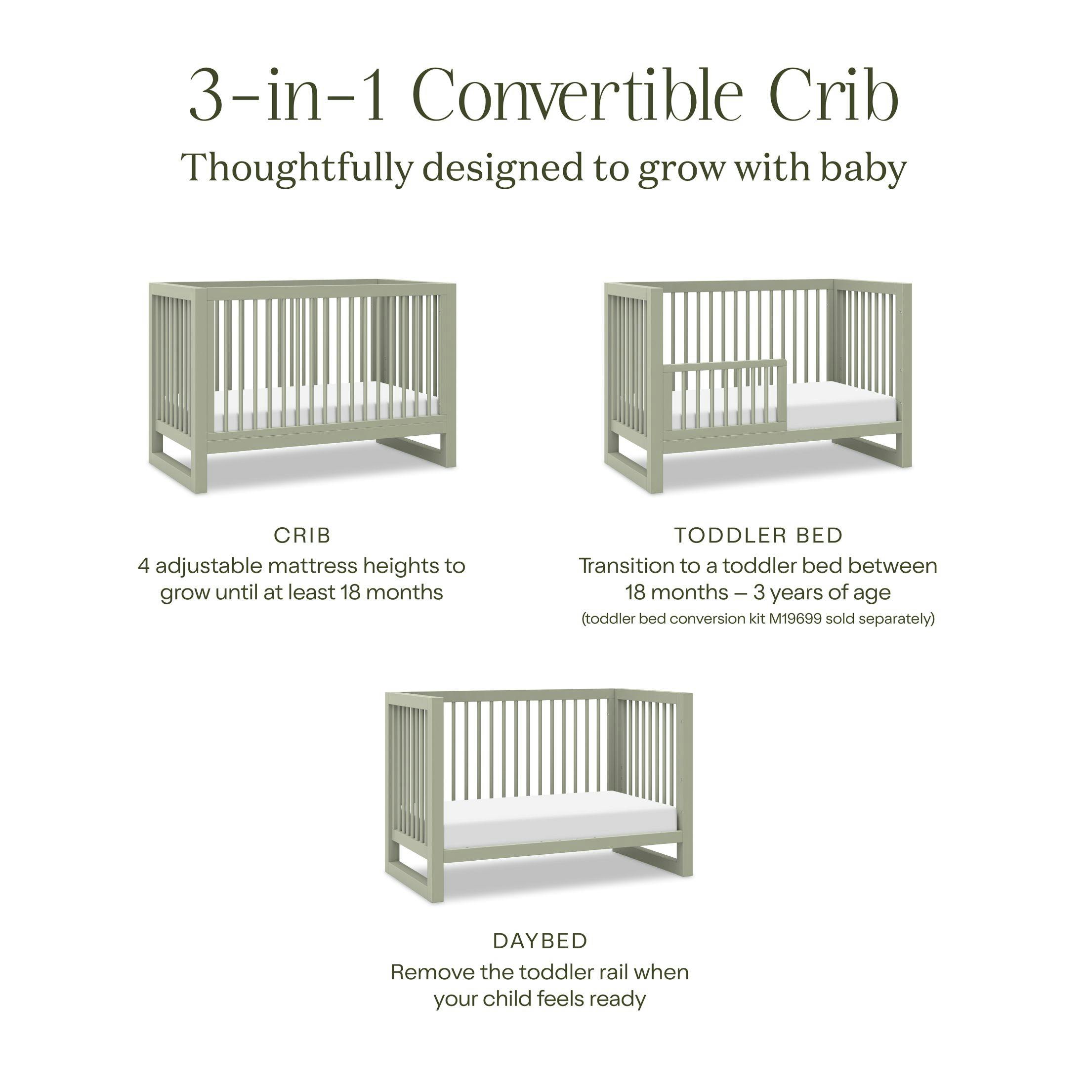 Nantucket 3-in-1 Convertible Crib w/Toddler Bed Conversion Kit in French Sage