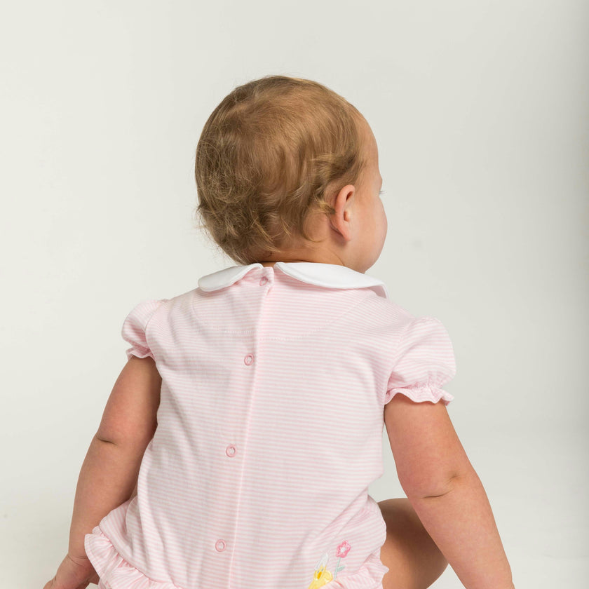 Stripe Knit Romper With Flowers & Chick